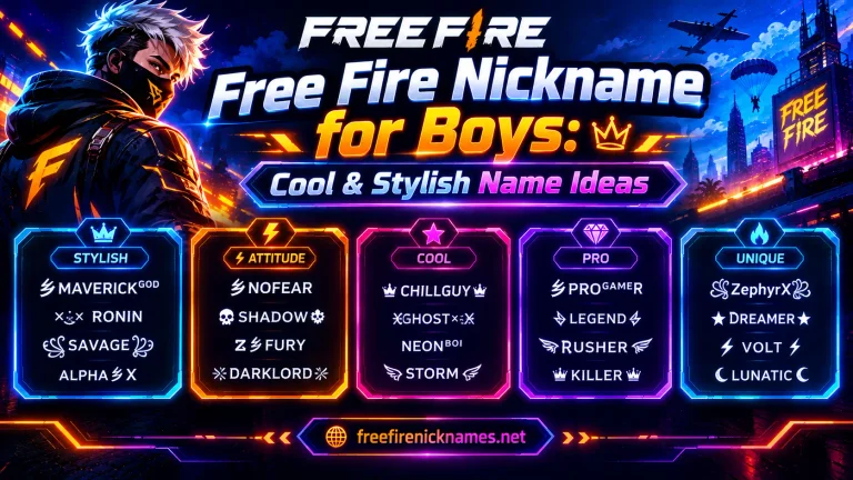 Free Fire Nickname for Boys Cool, Stylish and Strong Name Ideas