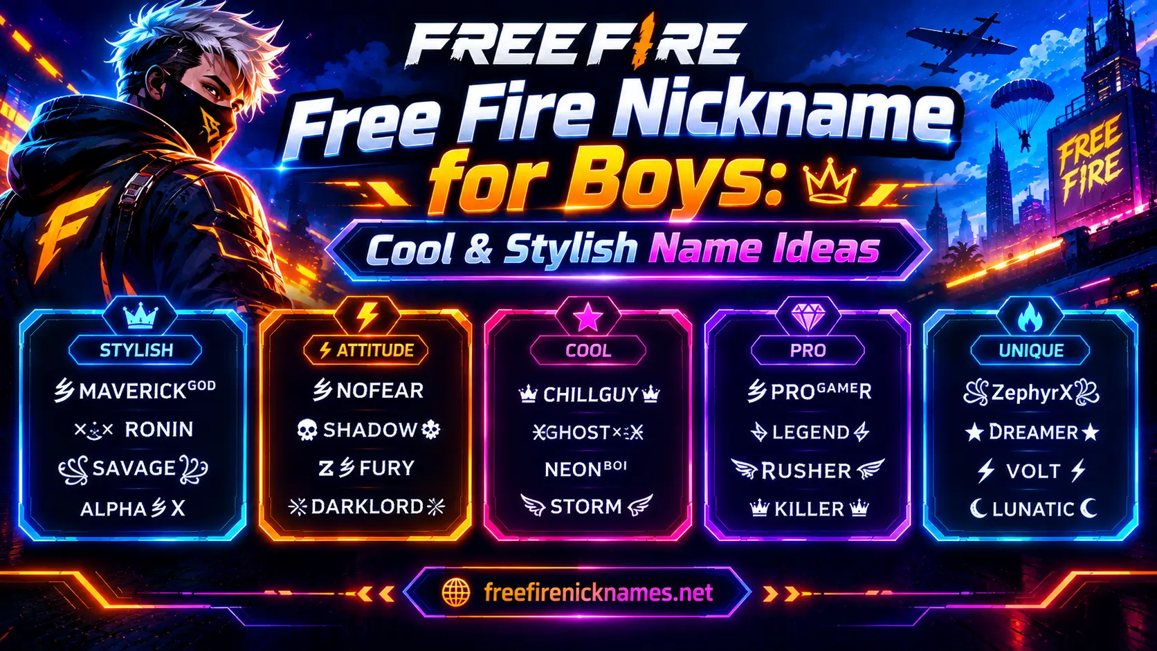 Free Fire Nickname for Boys Cool, Stylish and Strong Name Ideas
