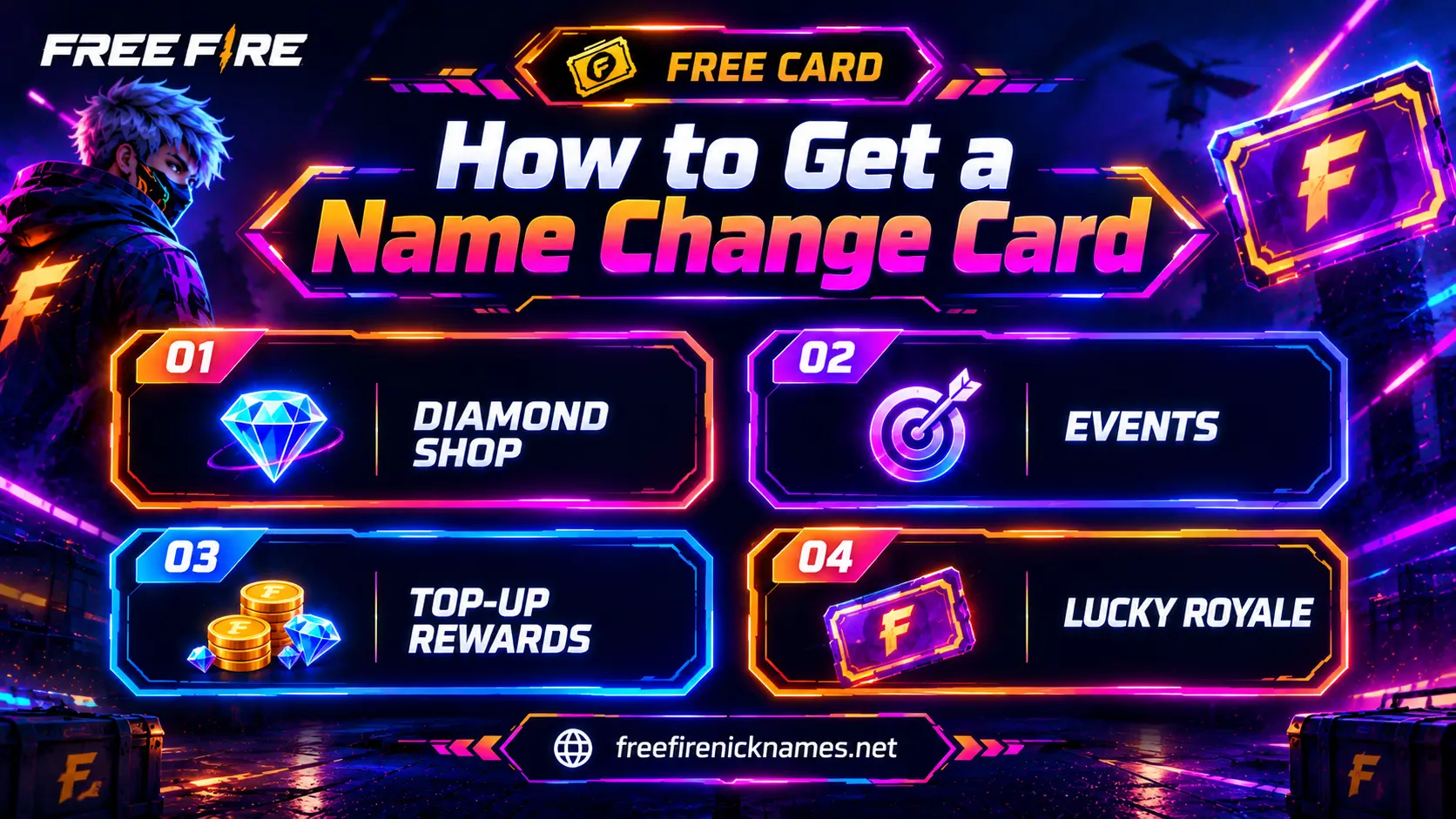 How to Get a Name Change Card in Free Fire - Diamond Shop, Events, Top-Up Rewards, Lucky Royale